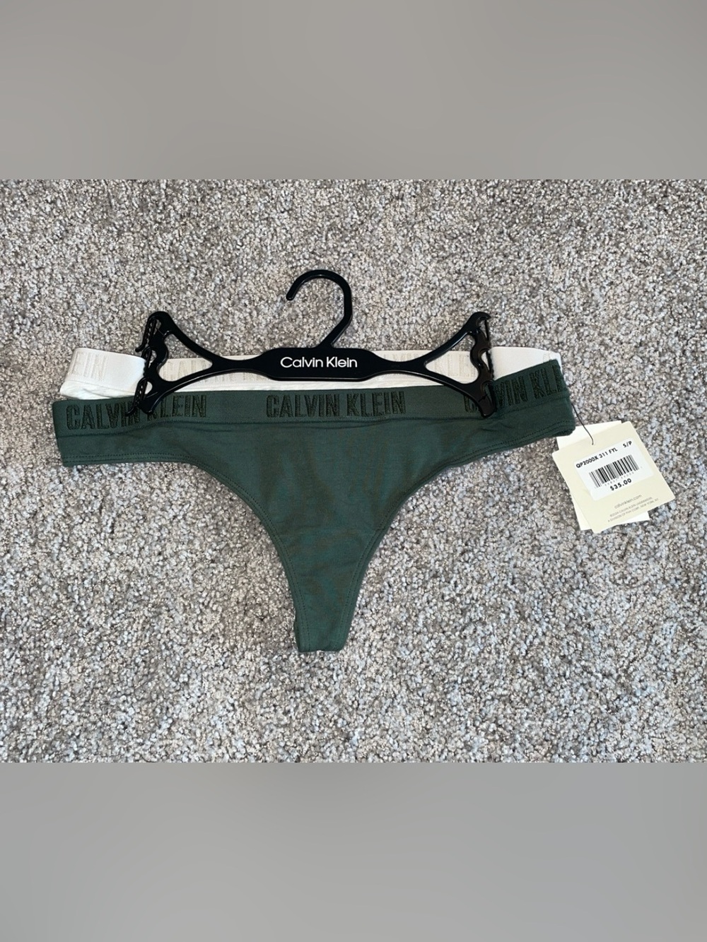 Calvin Klein Olive Green Logo Thong Panty